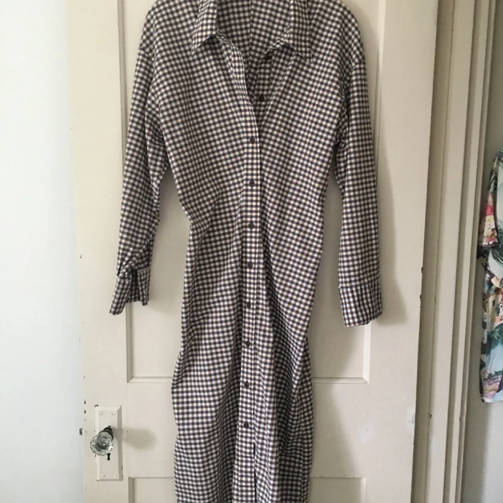 UNIQLO Shirt Dress, Size Medium, Navy/Brown/Ivory/ Checked - Picture 5 of 5
